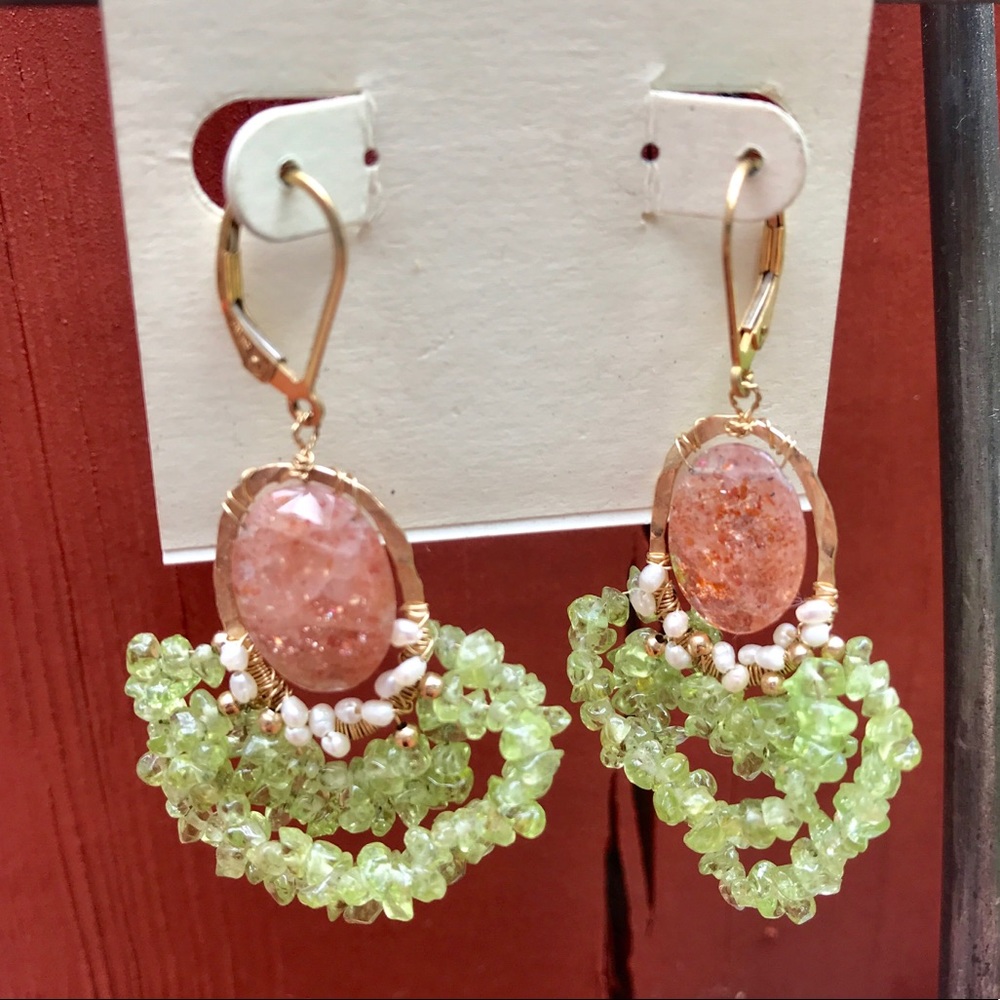 Anthropologie pearl and pink quartz earrings